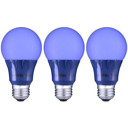 LED A19 Colored Light Bulb, 3 Watts 25w Equivalent, E26 Medium Base, Non-Dimmable, Blue, 3PK